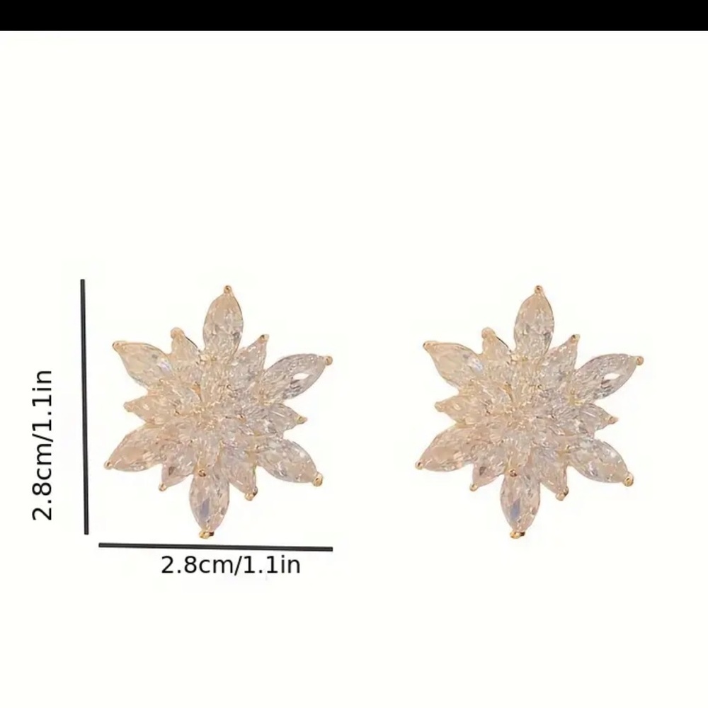 Gold Crystal Floral Statement Earrings Sparkling Holiday Wedding Jewelry - Picture 5 of 5